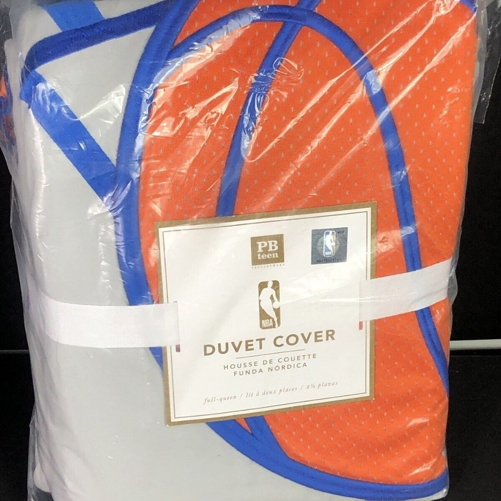 Pottery Barn Teen NBA Patch Full/Queen Duvet Cover NY New York Knicks NEW
